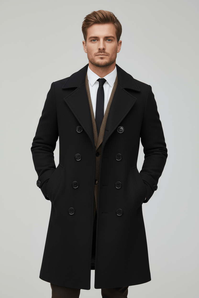 Ashford | Kael – Men’s Wool Double - Breasted Trench Coat with Tailored Fit - Ashford London Clothing