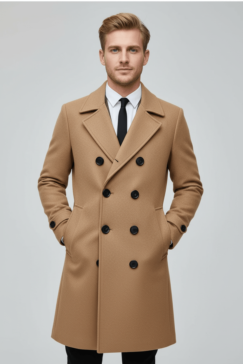 Ashford | Kael – Men’s Wool Double - Breasted Trench Coat with Tailored Fit - Ashford London Clothing