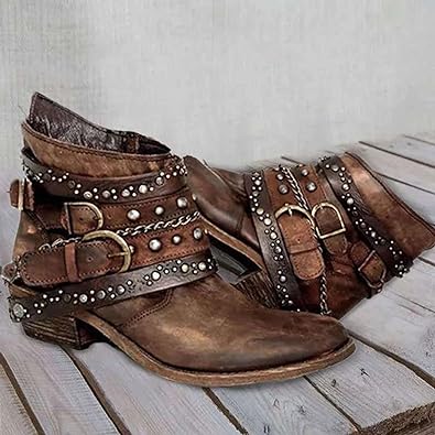 Ashford | Kaida – Women’s PU Leather Ankle Boots with Studded Straps & Chain Detail - Ashford London Clothing