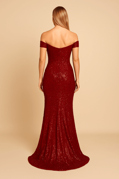 Ashford | Kate Sequin Off Shoulder Slit Dress - Ashford London Clothing