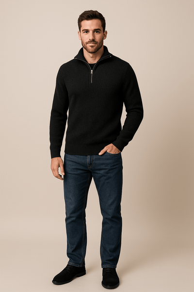 Ashford | Kenneth – Men’s Textured Knit Half - Zip Sweater with High Collar - Ashford London Clothing