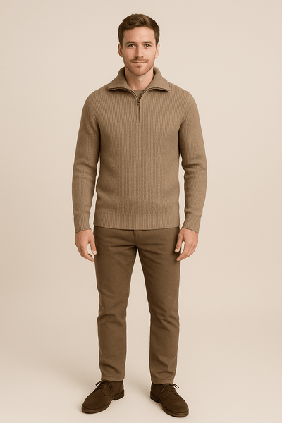 Ashford | Kenneth – Men’s Textured Knit Half - Zip Sweater with High Collar - Ashford London Clothing
