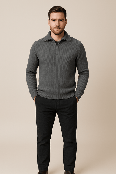 Ashford | Kenneth – Men’s Textured Knit Half - Zip Sweater with High Collar - Ashford London Clothing