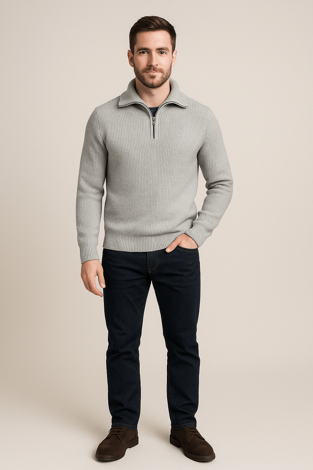 Ashford | Kenneth – Men’s Textured Knit Half - Zip Sweater with High Collar - Ashford London Clothing