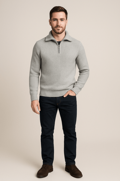 Ashford | Kenneth – Men’s Textured Knit Half - Zip Sweater with High Collar - Ashford London Clothing