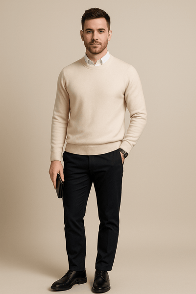 Ashford | Kenneth – Men’s Wool Blend Crew Neck Sweater with Ribbed Cuffs & Hem - Ashford London Clothing