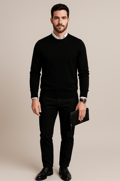Ashford | Kenneth – Men’s Wool Blend Crew Neck Sweater with Ribbed Cuffs & Hem - Ashford London Clothing
