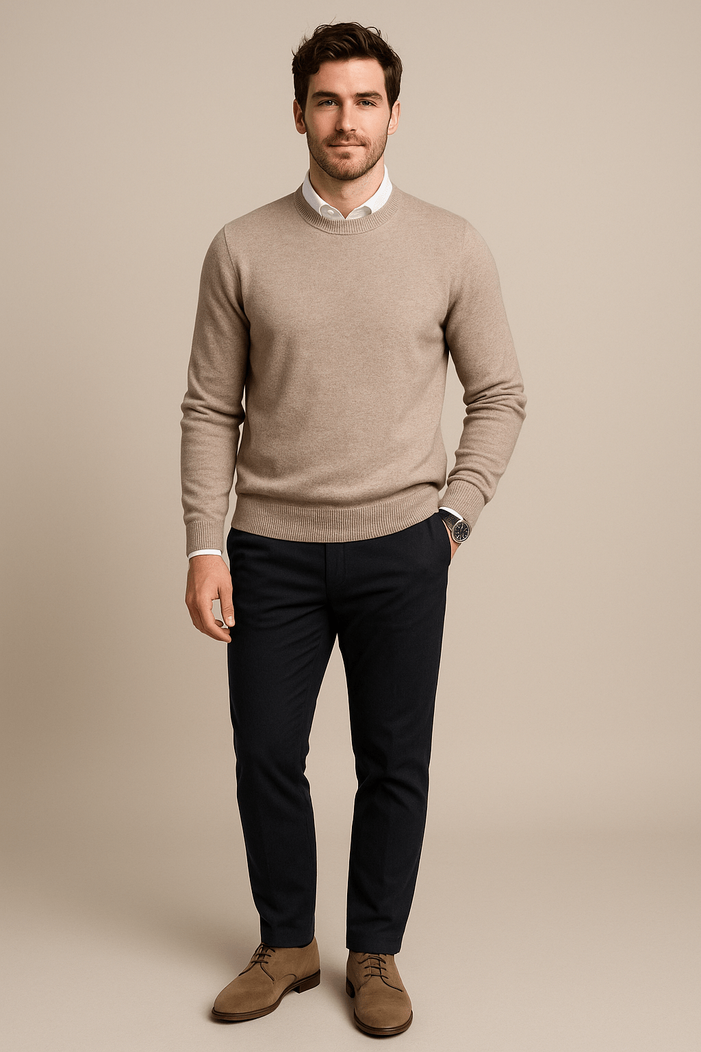 Ashford | Kenneth – Men’s Wool Blend Crew Neck Sweater with Ribbed Cuffs & Hem - Ashford London Clothing