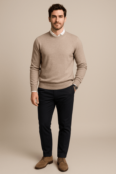 Ashford | Kenneth – Men’s Wool Blend Crew Neck Sweater with Ribbed Cuffs & Hem - Ashford London Clothing