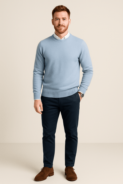 Ashford | Kenneth – Men’s Wool Blend Crew Neck Sweater with Ribbed Cuffs & Hem - Ashford London Clothing