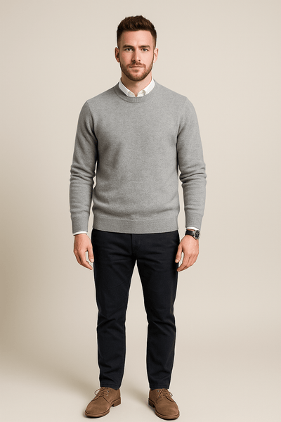 Ashford | Kenneth – Men’s Wool Blend Crew Neck Sweater with Ribbed Cuffs & Hem - Ashford London Clothing