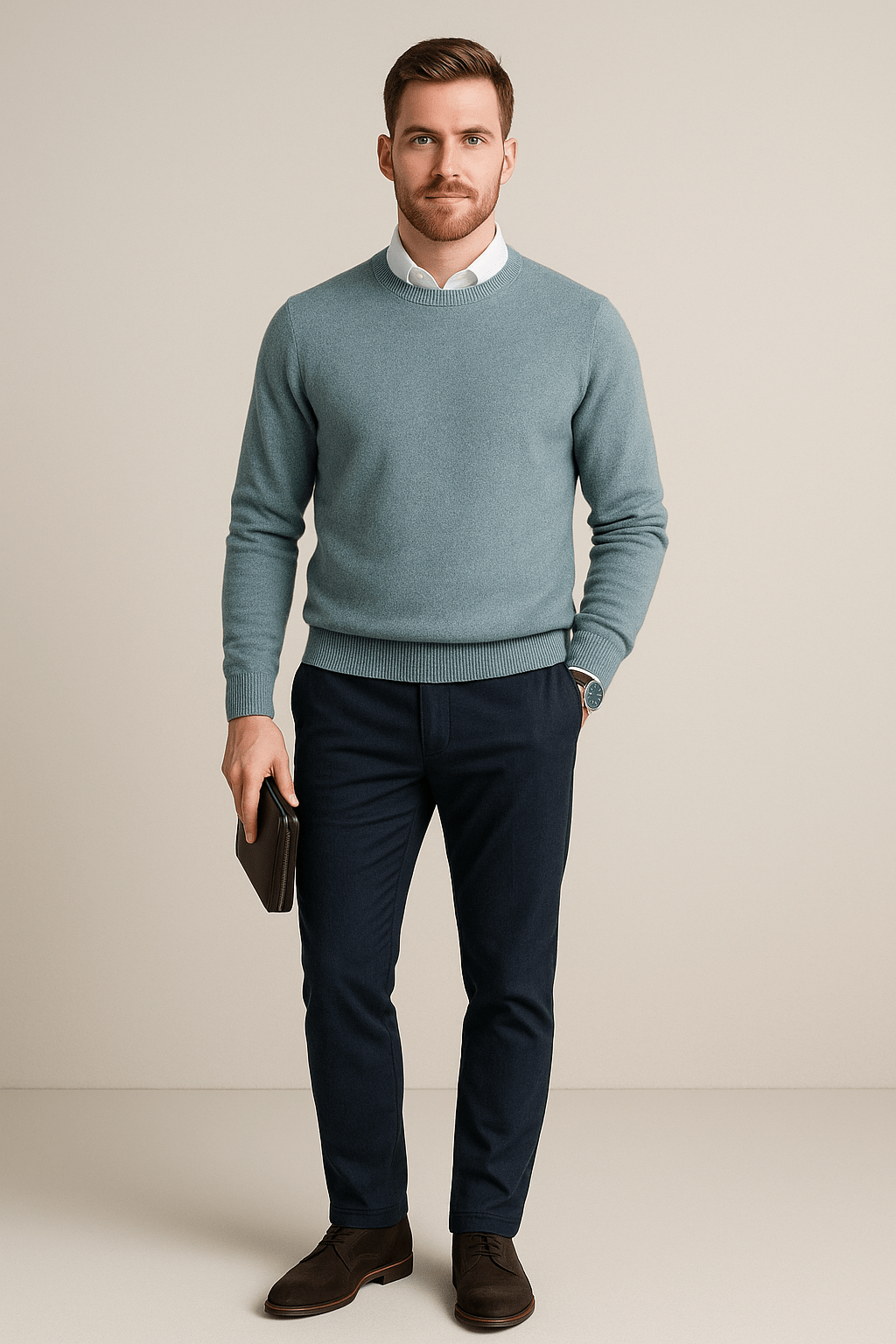 Ashford | Kenneth – Men’s Wool Blend Crew Neck Sweater with Ribbed Cuffs & Hem - Ashford London Clothing
