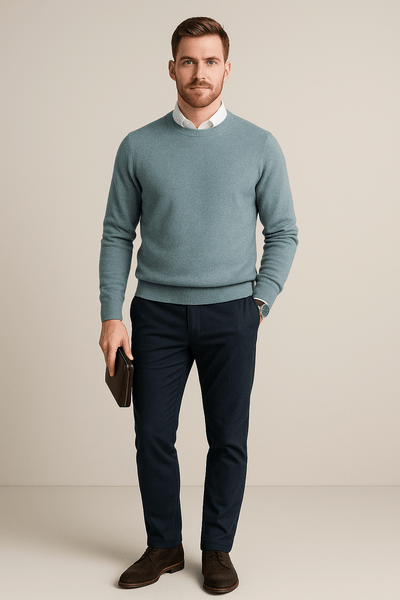 Ashford | Kenneth – Men’s Wool Blend Crew Neck Sweater with Ribbed Cuffs & Hem - Ashford London Clothing