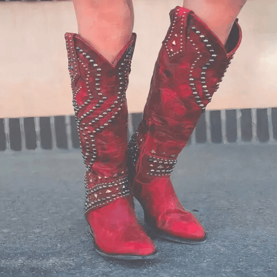 Ashford | Keziah – Women’s Knee - High Boots with Rivets, Thick Heel & Distressed Look - Ashford London Clothing