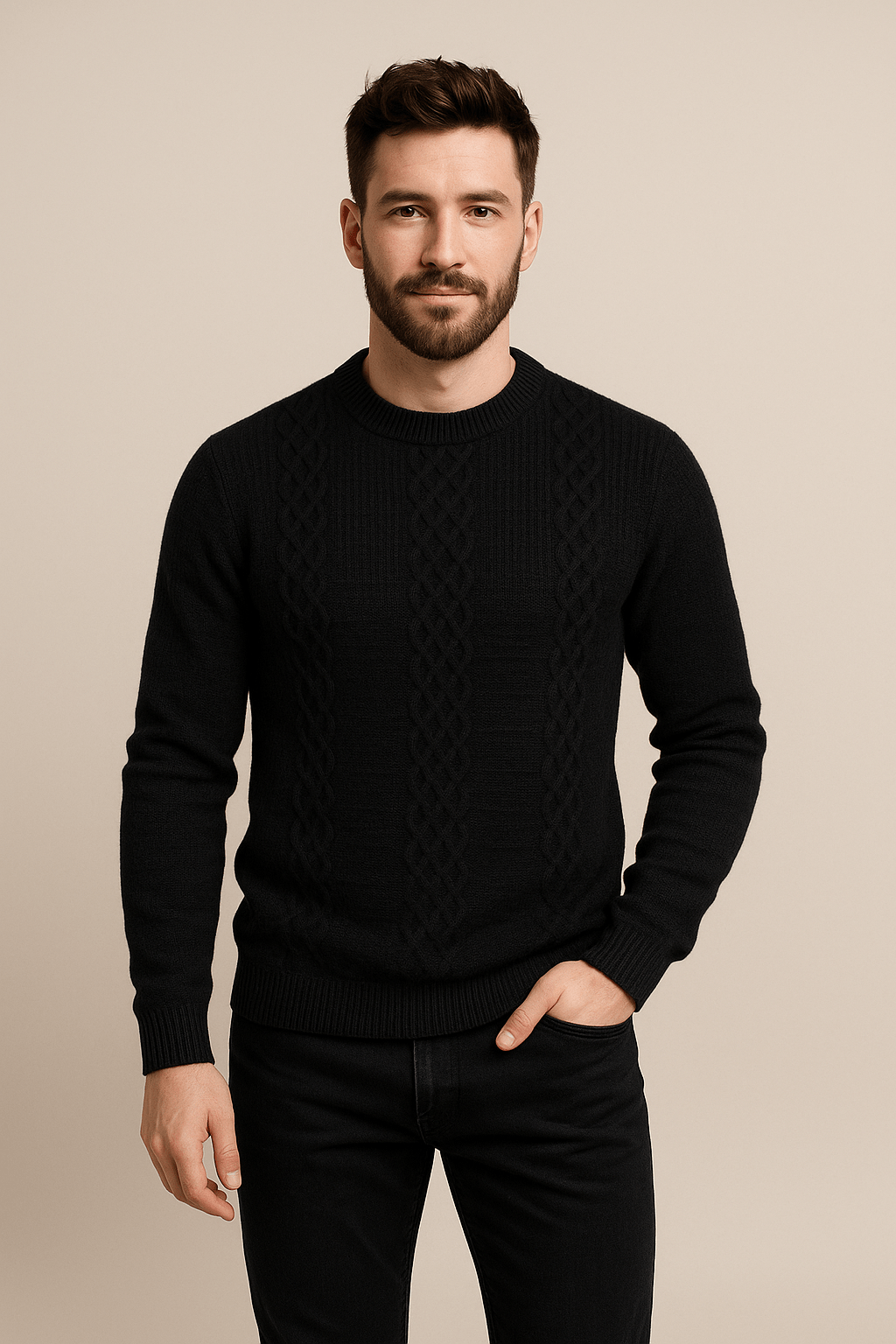 Ashford | Kian – Men’s Wool Blend Cable - Knit Crew Neck Sweater - Ashford London Clothing