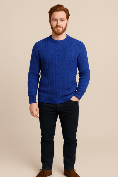 Ashford | Kian – Men’s Wool Blend Cable - Knit Crew Neck Sweater - Ashford London Clothing