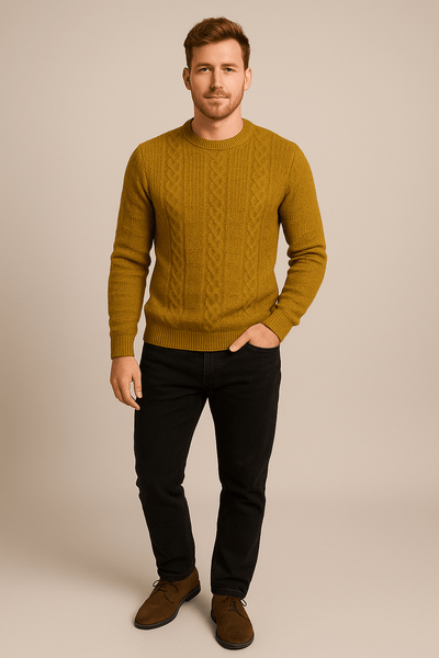 Ashford | Kian – Men’s Wool Blend Cable - Knit Crew Neck Sweater - Ashford London Clothing