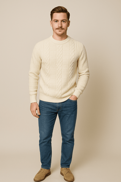 Ashford | Kian – Men’s Wool Blend Cable - Knit Crew Neck Sweater - Ashford London Clothing