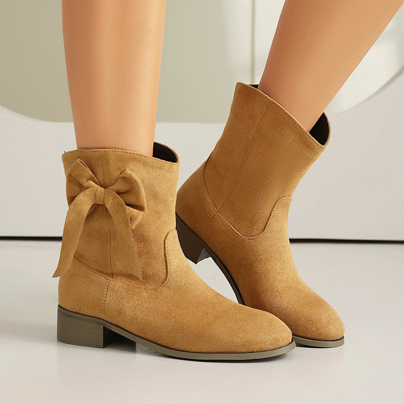 Ashford | Kirsty – Women’s Short Suede - Inspired Boots with Decorative Bow – Low Heel - Ashford London Clothing