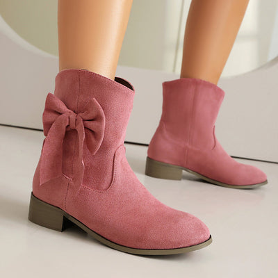 Ashford | Kirsty – Women’s Short Suede - Inspired Boots with Decorative Bow – Low Heel - Ashford London Clothing