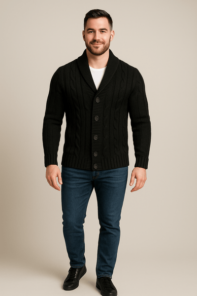 Ashford | Kyle – Men’s Cable Knit Cardigan with Shawl Collar & Wool Blend - Ashford London Clothing