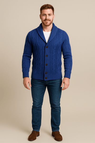 Ashford | Kyle – Men’s Cable Knit Cardigan with Shawl Collar & Wool Blend - Ashford London Clothing
