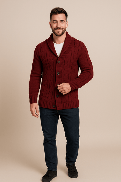 Ashford | Kyle – Men’s Cable Knit Cardigan with Shawl Collar & Wool Blend - Ashford London Clothing