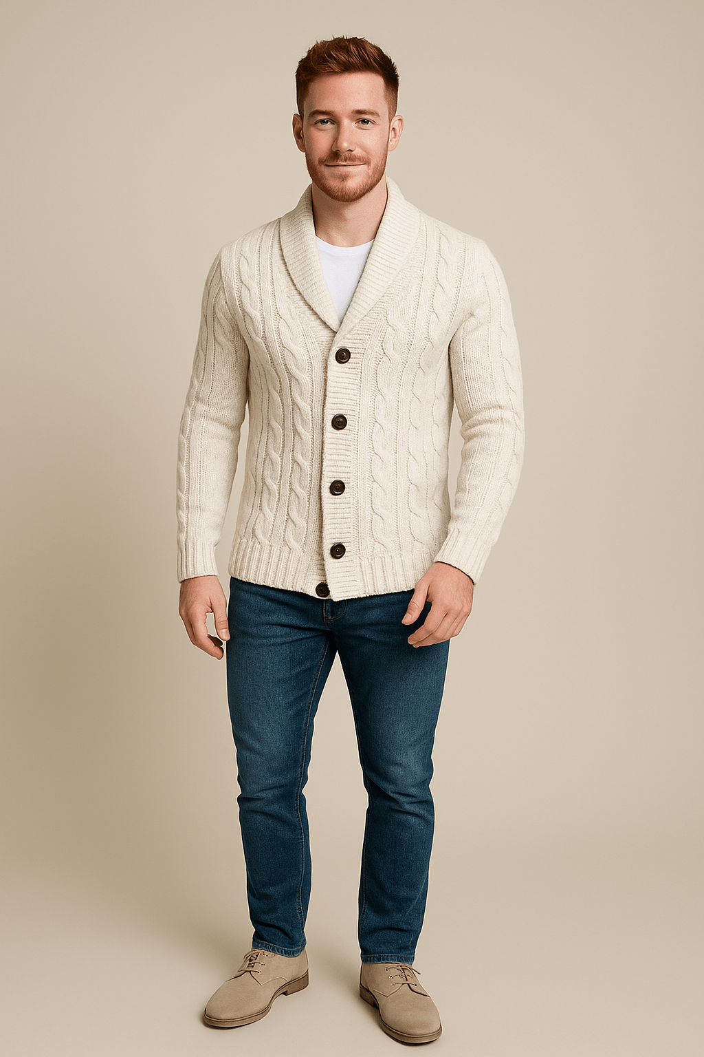 Ashford | Kyle – Men’s Cable Knit Cardigan with Shawl Collar & Wool Blend - Ashford London Clothing