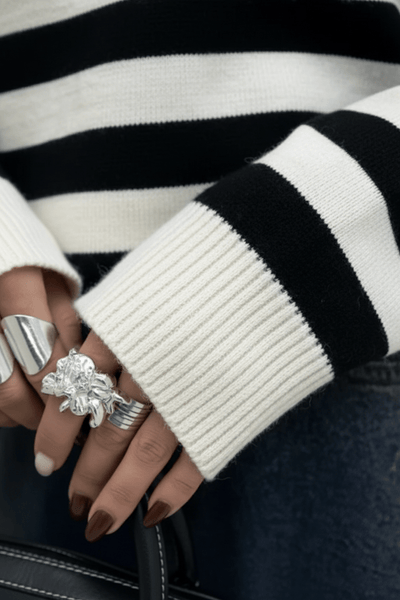 Ashford | Lani – Women’s Loose Fit Striped Knit Sweatshirt with Ribbed Hem - Ashford London Clothing