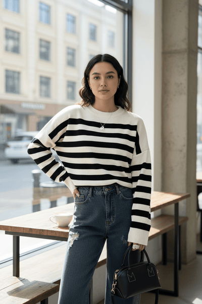 Ashford | Lani – Women’s Loose Fit Striped Knit Sweatshirt with Ribbed Hem - Ashford London Clothing