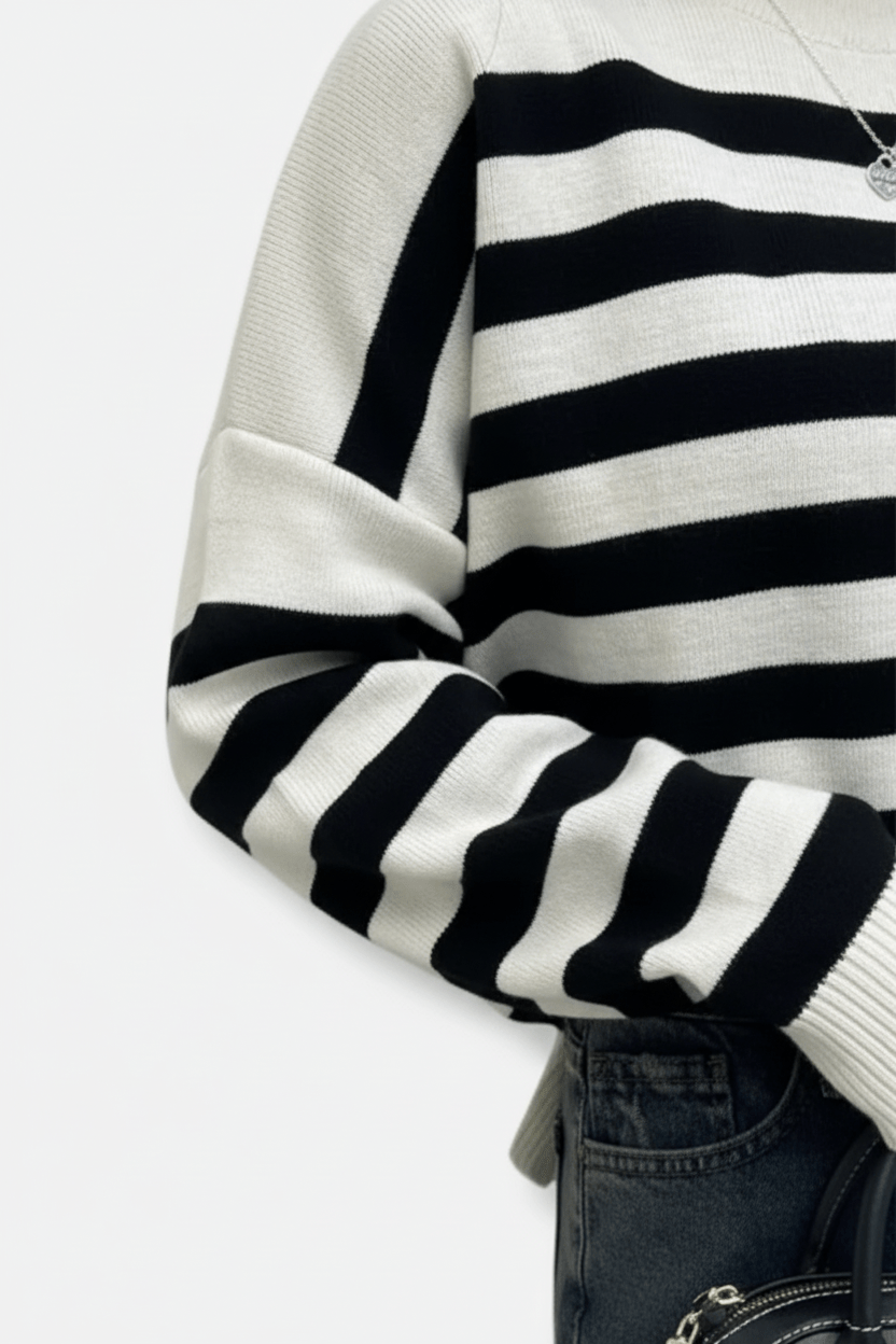 Ashford | Lani – Women’s Loose Fit Striped Knit Sweatshirt with Ribbed Hem - Ashford London Clothing