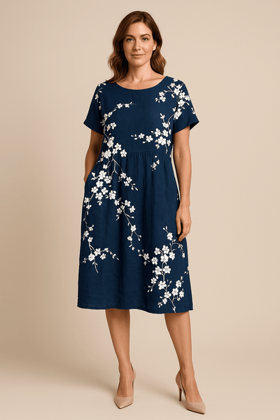 Ashford | Lara – Women’s Flowy Floral Midi Dress with Short Sleeves - Ashford London Clothing