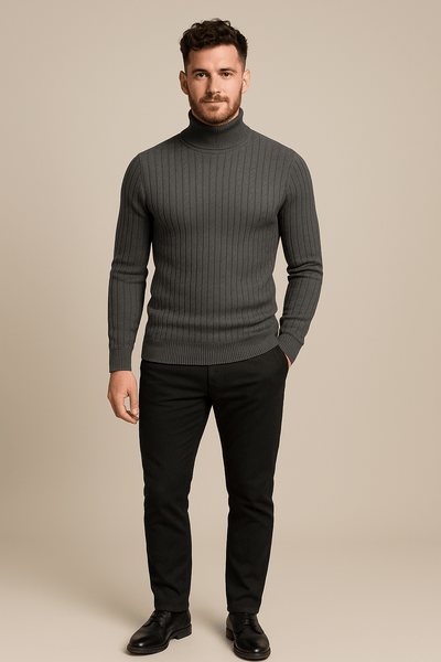 Ashford | Lasse – Men’s Slim Fit Wool Turtleneck Sweater with Cable Knit Pattern - Ashford London Clothing