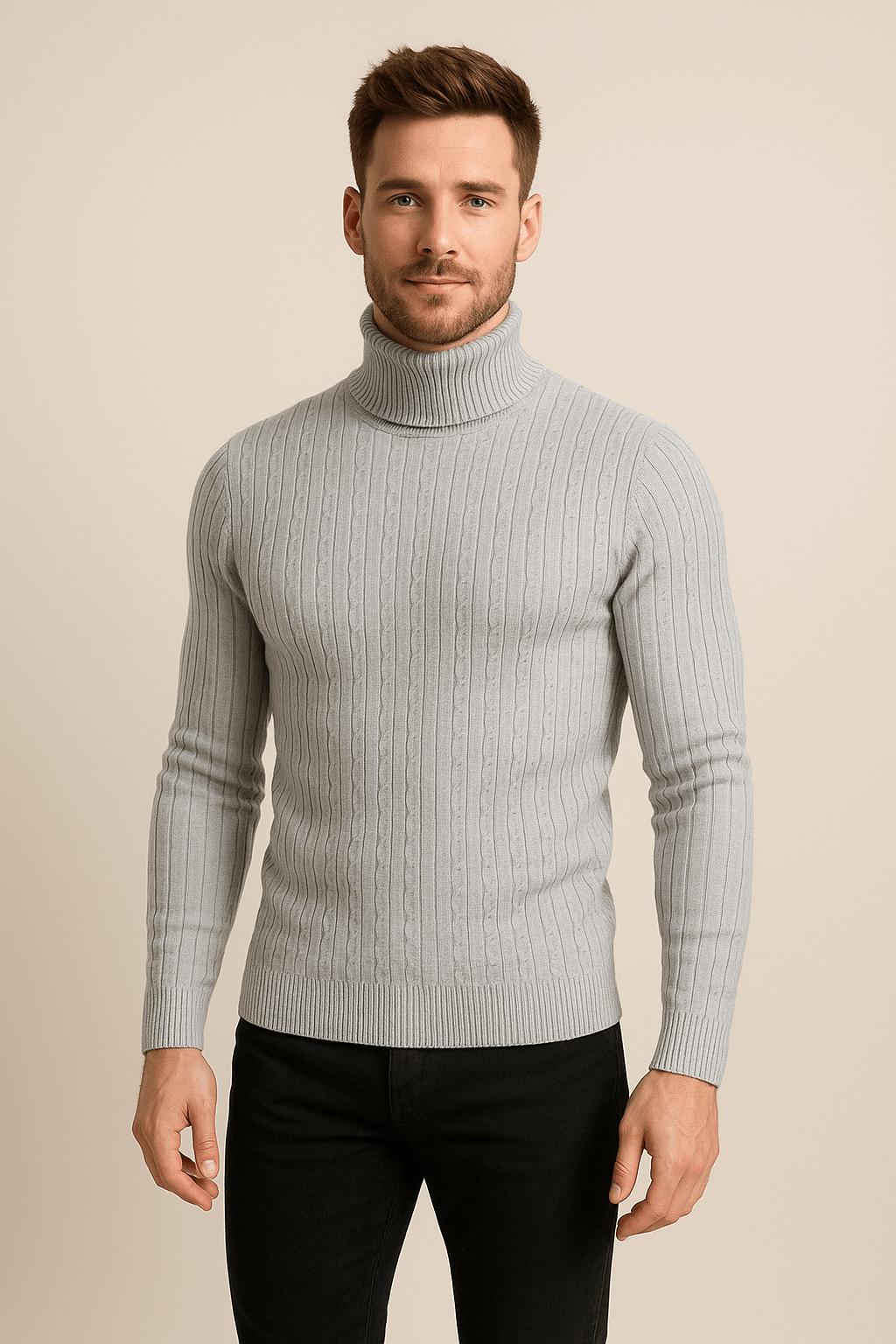 Ashford | Lasse – Men’s Slim Fit Wool Turtleneck Sweater with Cable Knit Pattern - Ashford London Clothing