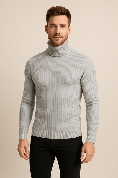 Ashford | Lasse – Men’s Slim Fit Wool Turtleneck Sweater with Cable Knit Pattern - Ashford London Clothing