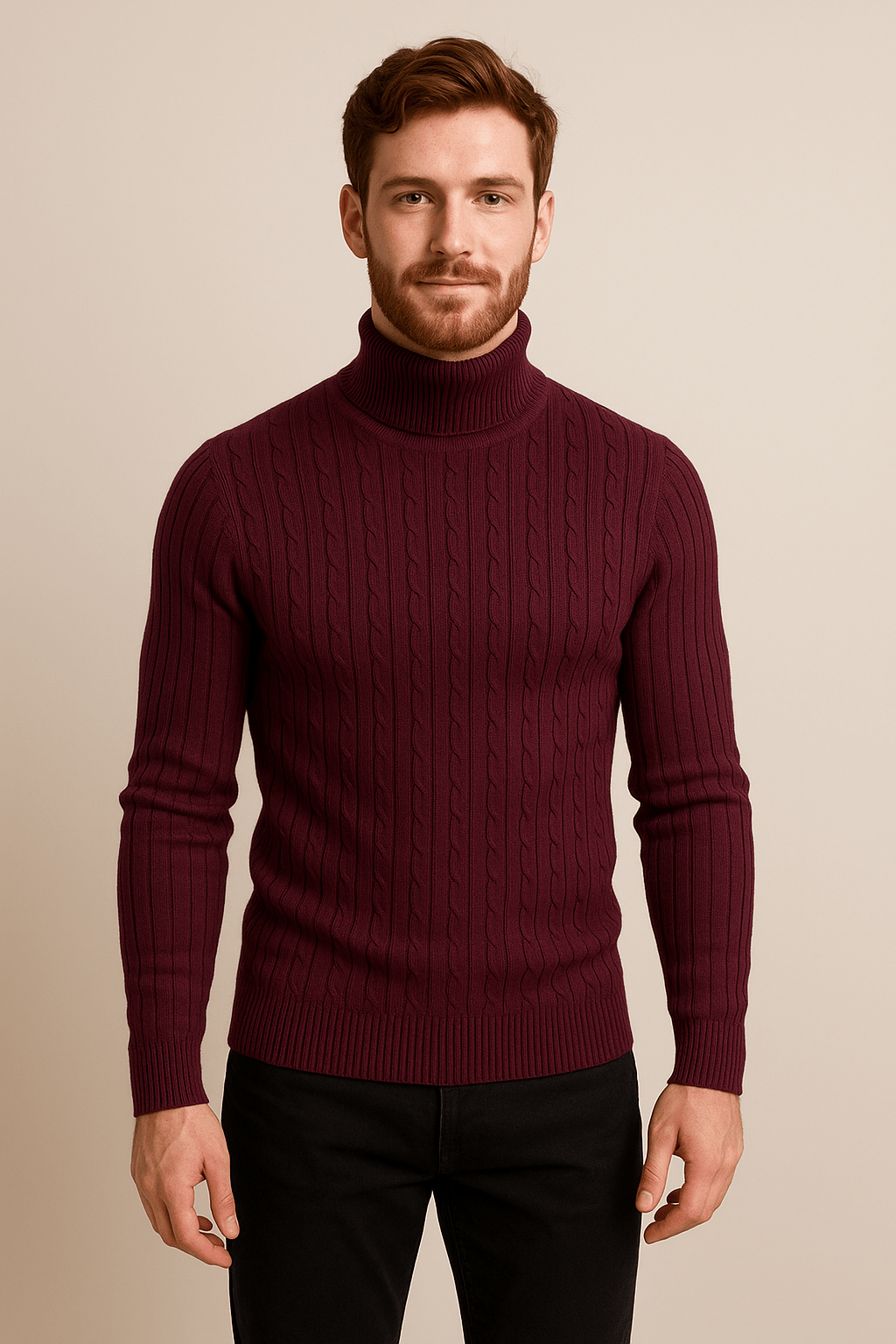 Ashford | Lasse – Men’s Slim Fit Wool Turtleneck Sweater with Cable Knit Pattern - Ashford London Clothing