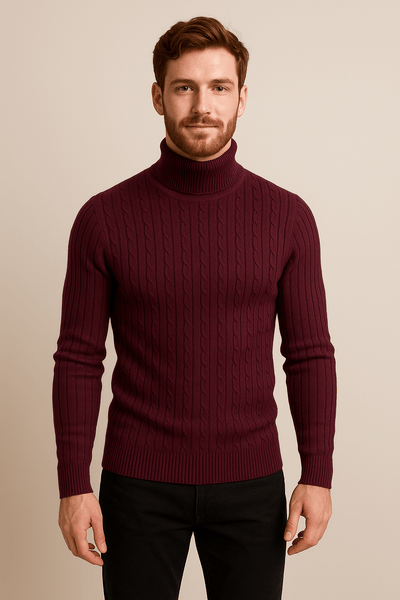 Ashford | Lasse – Men’s Slim Fit Wool Turtleneck Sweater with Cable Knit Pattern - Ashford London Clothing