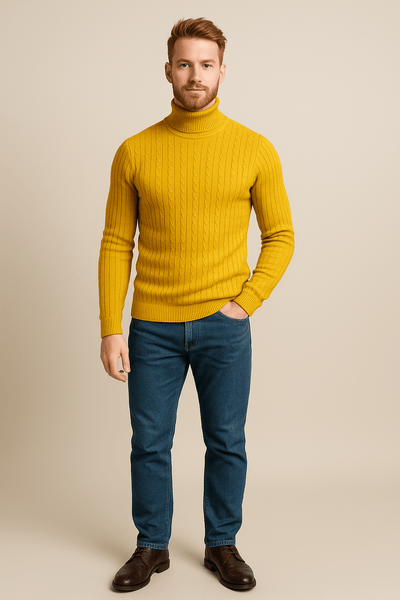 Ashford | Lasse – Men’s Slim Fit Wool Turtleneck Sweater with Cable Knit Pattern - Ashford London Clothing