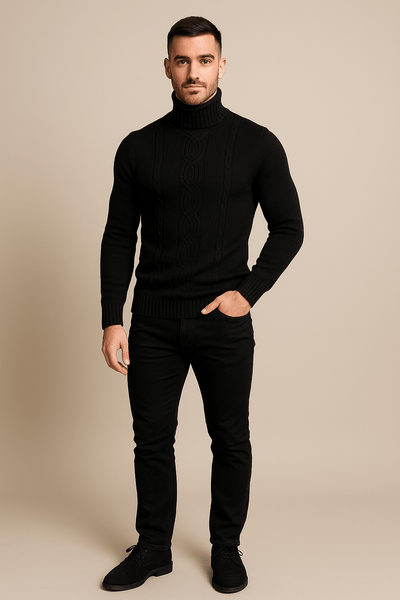 Ashford | Lawrence – Men’s Cable Knit Turtleneck Sweater with Ribbed Cuffs - Ashford London Clothing