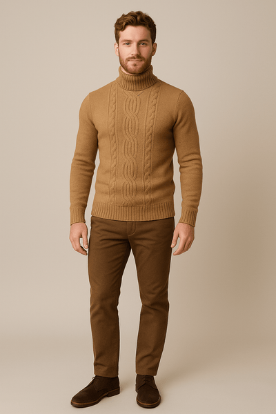 Ashford | Lawrence – Men’s Cable Knit Turtleneck Sweater with Ribbed Cuffs - Ashford London Clothing