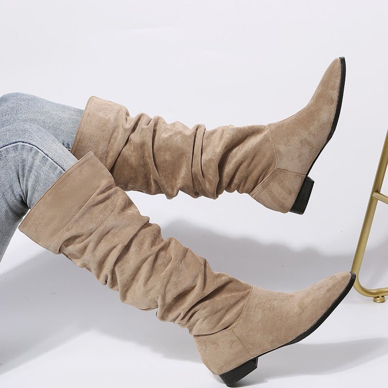 Ashford | Leona – Women’s Knee - High Faux Suede Boots with Pointed Toe & Flat Sole - Ashford London Clothing