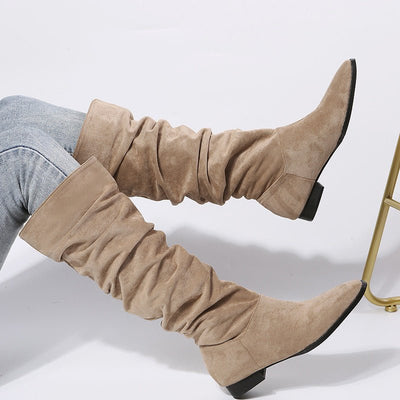 Ashford | Leona – Women’s Knee - High Faux Suede Boots with Pointed Toe & Flat Sole - Ashford London Clothing