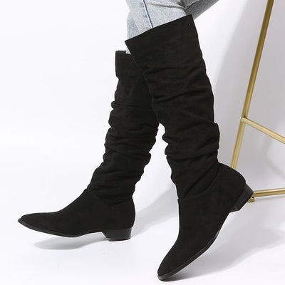 Ashford | Leona – Women’s Knee - High Faux Suede Boots with Pointed Toe & Flat Sole - Ashford London Clothing