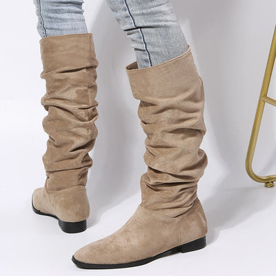 Ashford | Leona – Women’s Knee - High Faux Suede Boots with Pointed Toe & Flat Sole - Ashford London Clothing