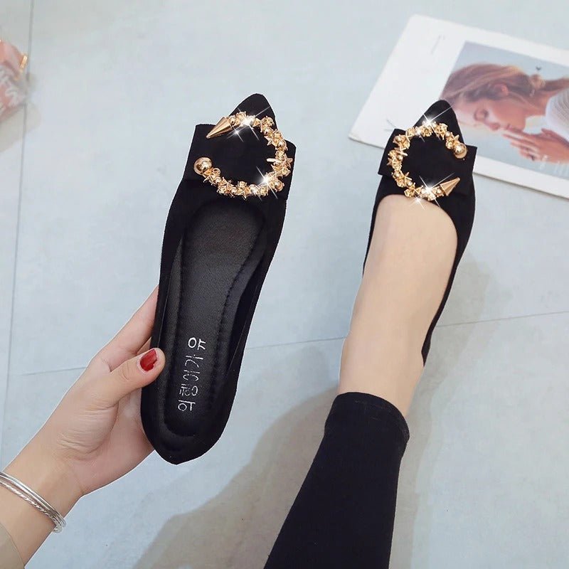 Ashford | Léonie Women’s Pointed Flats – Embellished Buckle – Slip - On – Soft Fit - Ashford London Clothing