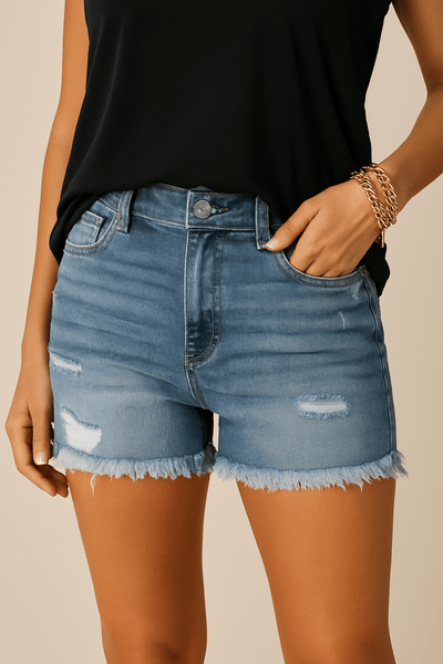 Ashford | Lila Plain Ripped Casual Denim Shorts - Ashford London Clothing