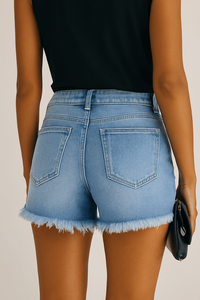 Ashford | Lila Plain Ripped Casual Denim Shorts - Ashford London Clothing