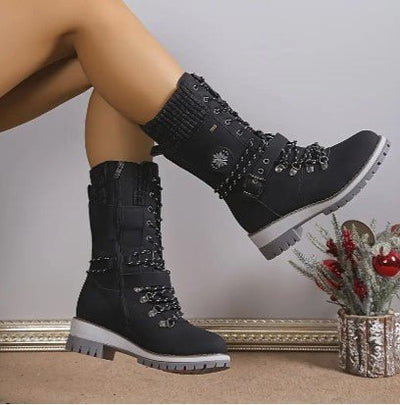 Ashford | Linnea – Women’s High - Top Lace - Up Winter Boots with Knitted Cuff & Rugged Sole - Ashford London Clothing