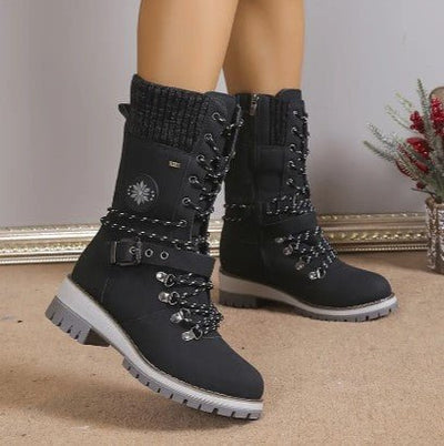 Ashford | Linnea – Women’s High - Top Lace - Up Winter Boots with Knitted Cuff & Rugged Sole - Ashford London Clothing