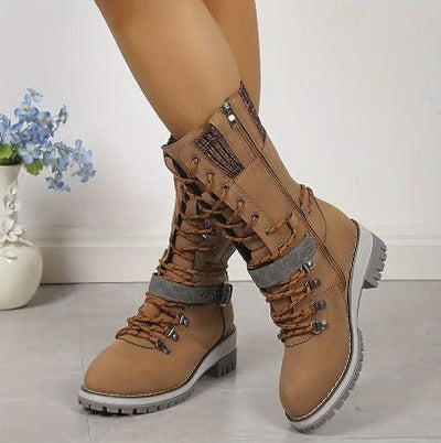 Ashford | Linnea – Women’s High - Top Lace - Up Winter Boots with Knitted Cuff & Rugged Sole - Ashford London Clothing